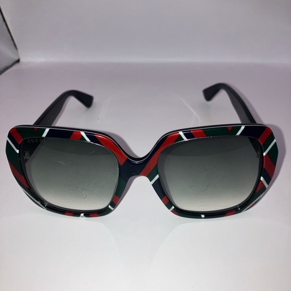 Gucci Sunglasses GG0096S 005 Black Green Red White Square w Gray Gradient Lenses - Picture 1 of 11